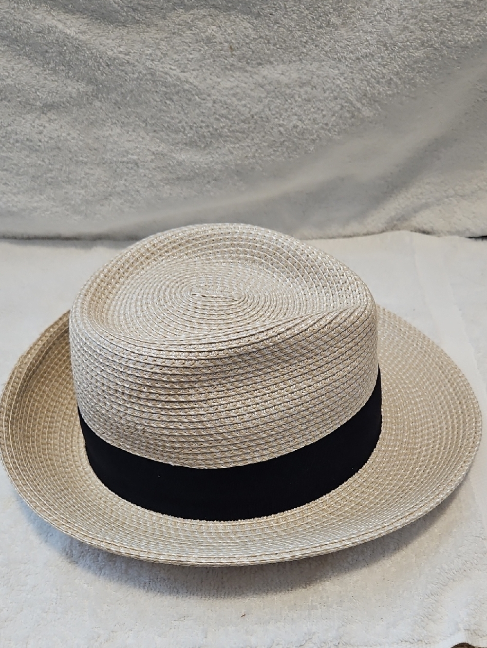 Eric Javits Straw Fedora in Natural with Black Band New - Picture 9 of 15
